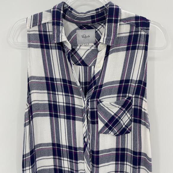 RAILS Jordyn Plaid Tunic Sleeveless Button Up Flannel Top Womens Size L High Low - Picture 4 of 10